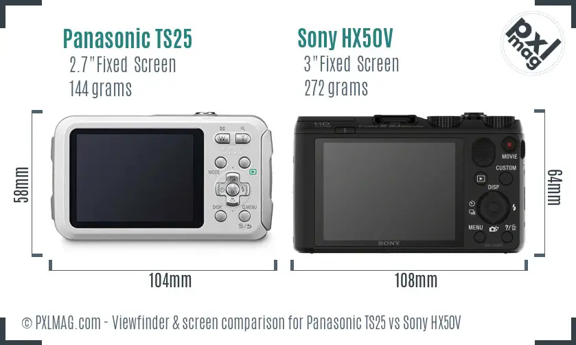 Panasonic TS25 vs Sony HX50V Screen and Viewfinder comparison