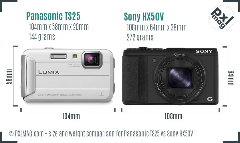 Panasonic TS25 vs Sony HX50V size comparison