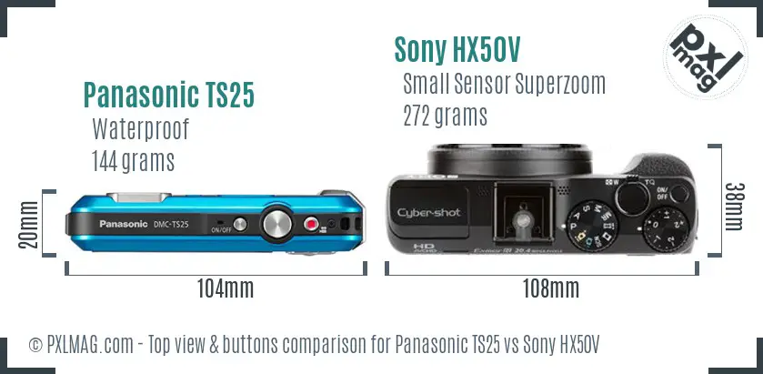 Panasonic TS25 vs Sony HX50V top view buttons comparison