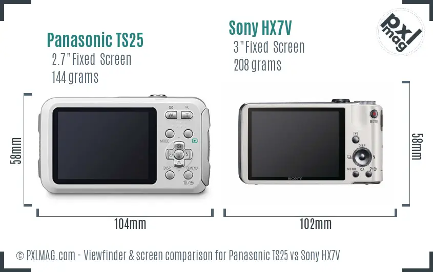 Panasonic TS25 vs Sony HX7V Screen and Viewfinder comparison