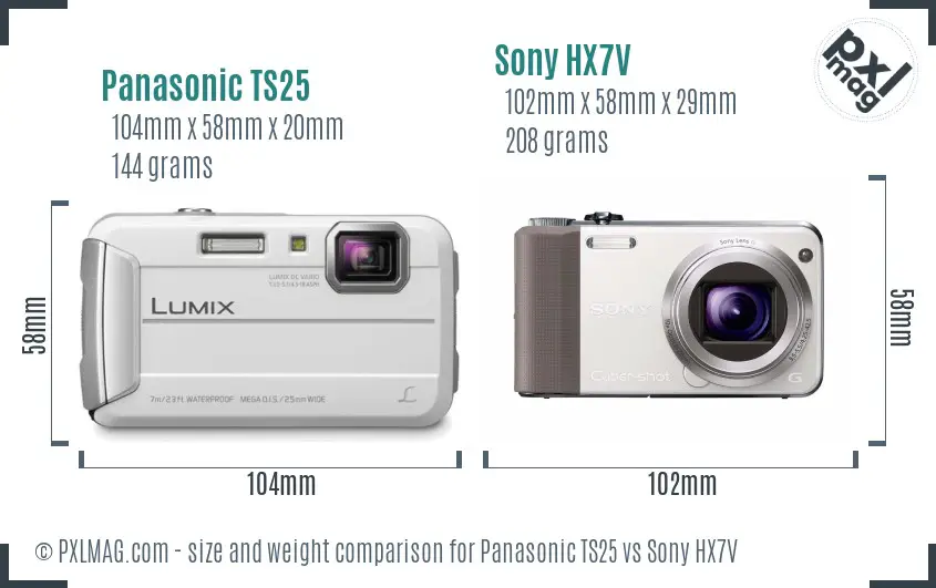 Panasonic TS25 vs Sony HX7V size comparison