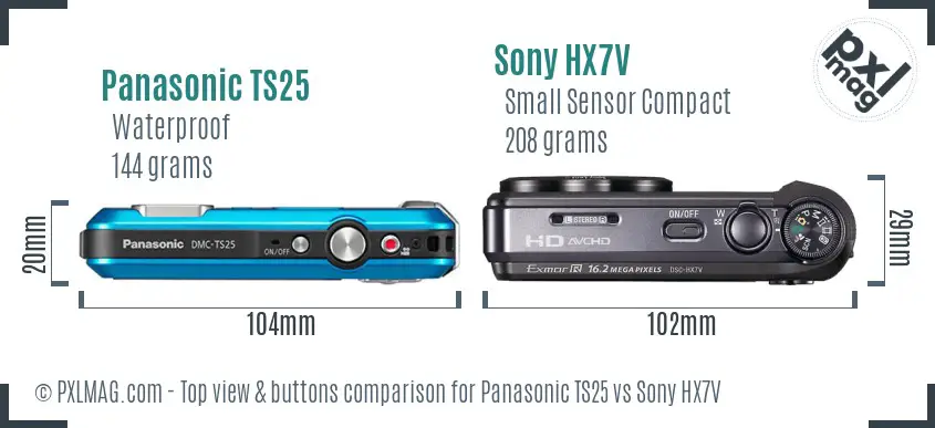 Panasonic TS25 vs Sony HX7V top view buttons comparison