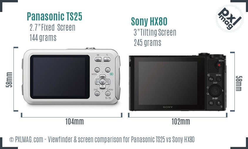 Panasonic TS25 vs Sony HX80 Screen and Viewfinder comparison