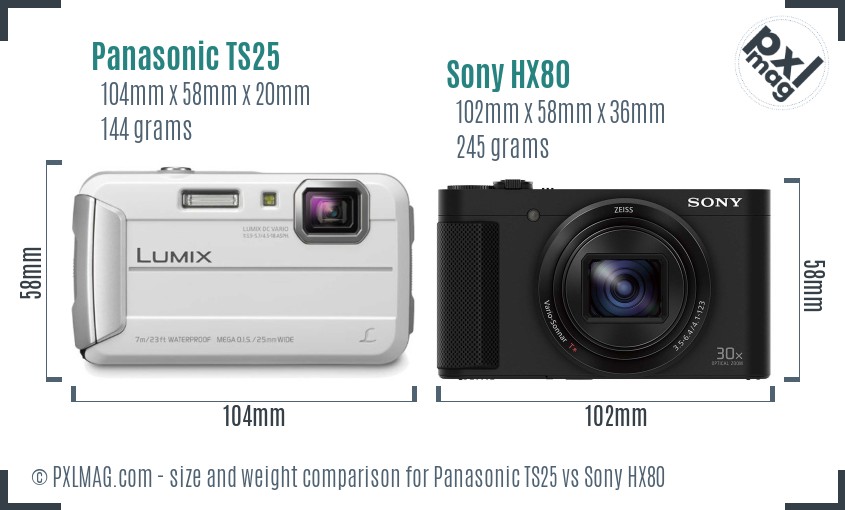 Panasonic TS25 vs Sony HX80 size comparison