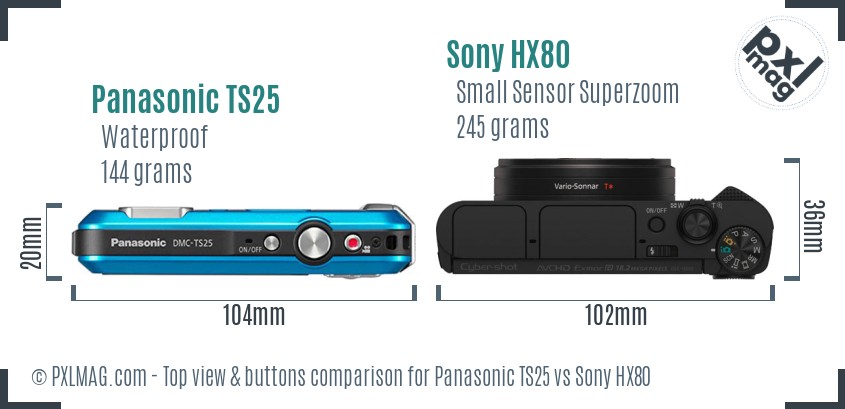 Panasonic TS25 vs Sony HX80 top view buttons comparison