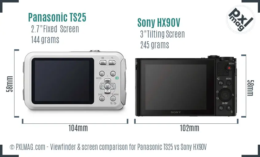 Panasonic TS25 vs Sony HX90V Screen and Viewfinder comparison
