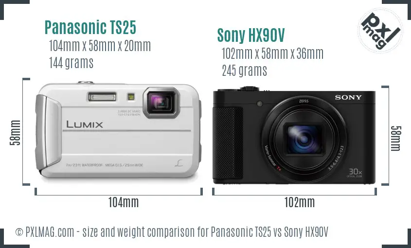 Panasonic TS25 vs Sony HX90V size comparison