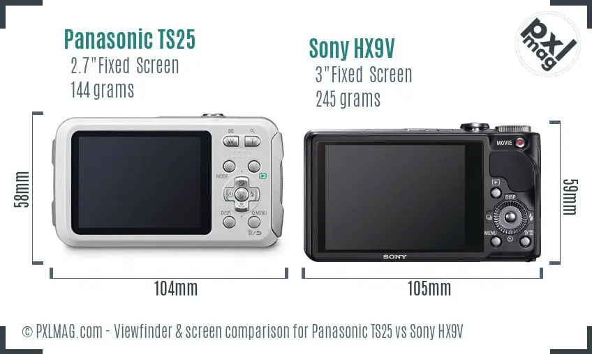 Panasonic TS25 vs Sony HX9V Screen and Viewfinder comparison