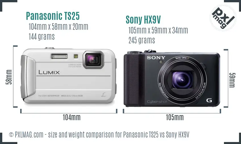 Panasonic TS25 vs Sony HX9V size comparison