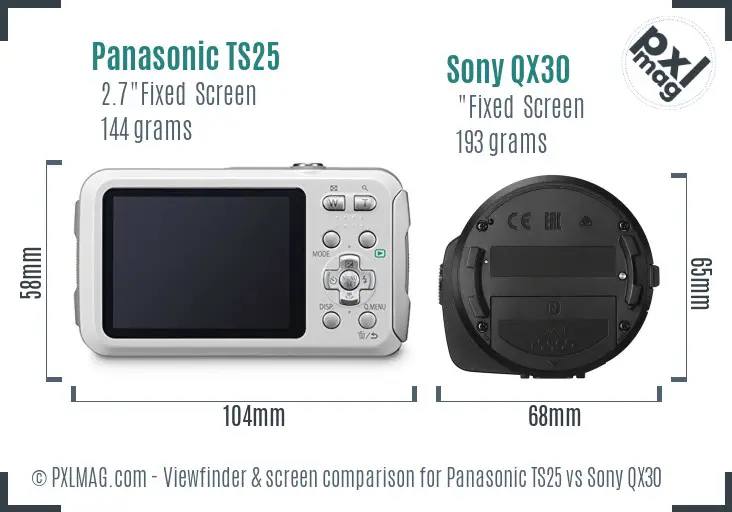 Panasonic TS25 vs Sony QX30 Screen and Viewfinder comparison