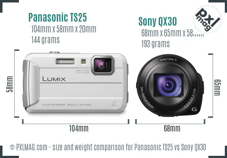Panasonic TS25 vs Sony QX30 size comparison Panasonic TS25 vs Sony QX30 size comparison