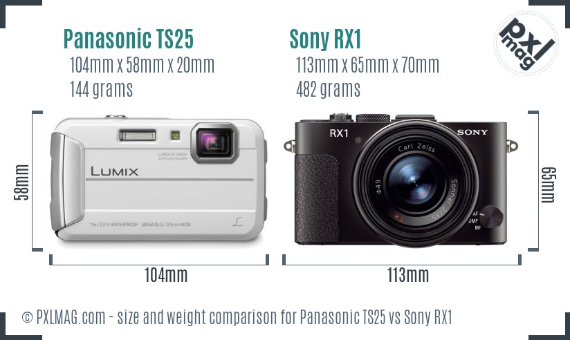 Panasonic TS25 vs Sony RX1 size comparison