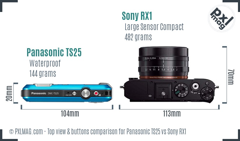Panasonic TS25 vs Sony RX1 top view buttons comparison