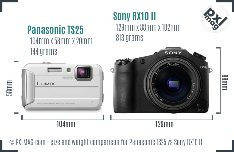 Panasonic TS25 vs Sony RX10 II size comparison