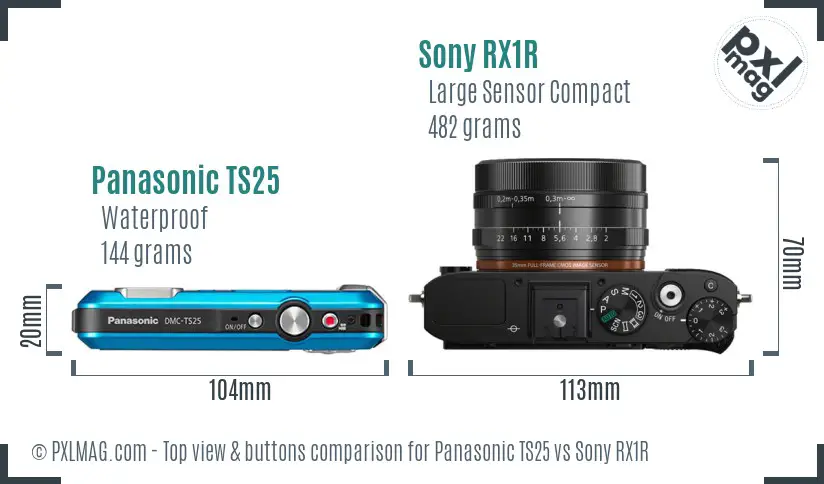 Panasonic TS25 vs Sony RX1R top view buttons comparison