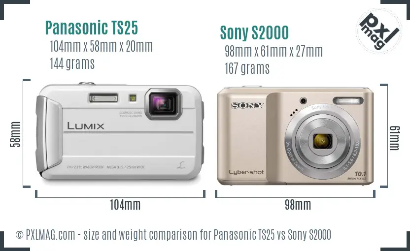 Panasonic TS25 vs Sony S2000 size comparison