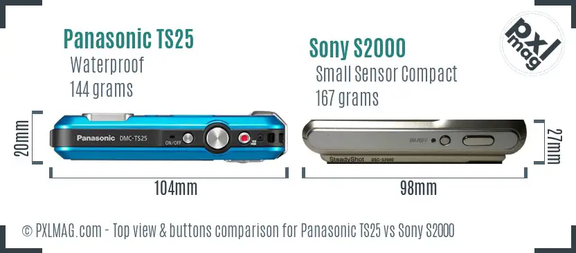 Panasonic TS25 vs Sony S2000 top view buttons comparison