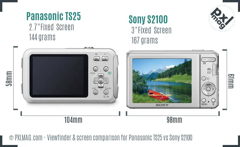 Panasonic TS25 vs Sony S2100 Screen and Viewfinder comparison