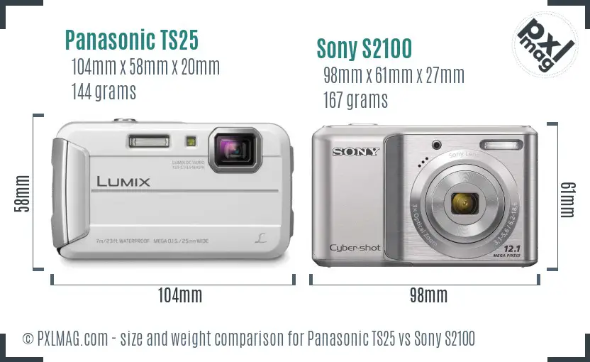 Panasonic TS25 vs Sony S2100 size comparison