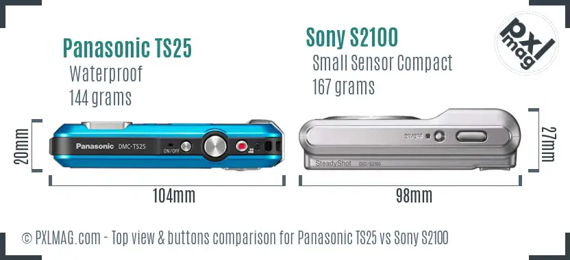 Panasonic TS25 vs Sony S2100 top view buttons comparison