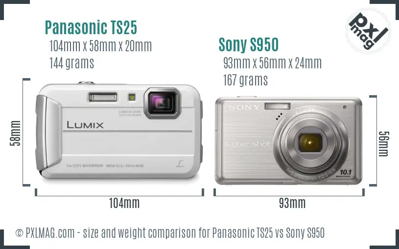 Panasonic TS25 vs Sony S950 size comparison