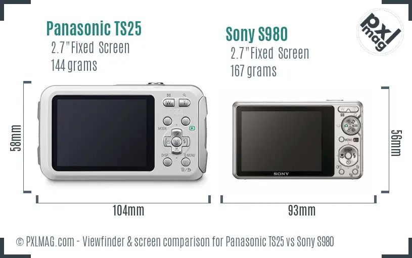 Panasonic TS25 vs Sony S980 Screen and Viewfinder comparison