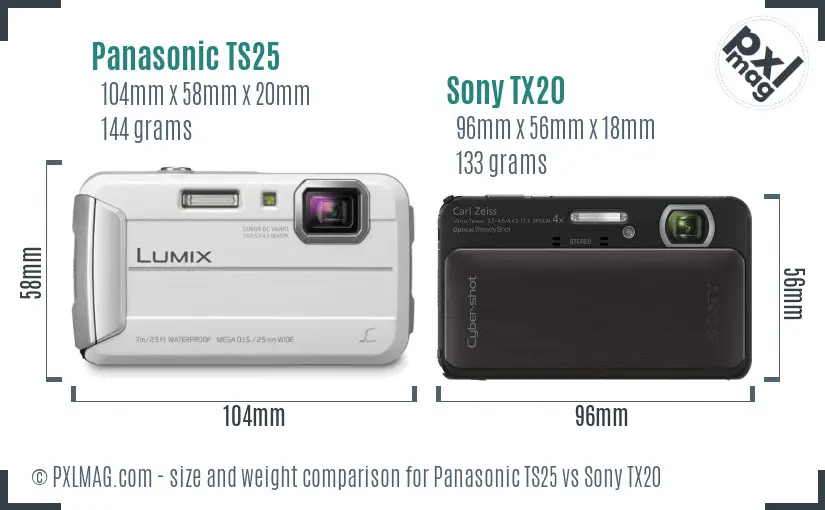 Panasonic TS25 vs Sony TX20 size comparison Panasonic TS25 vs Sony TX20 size comparison