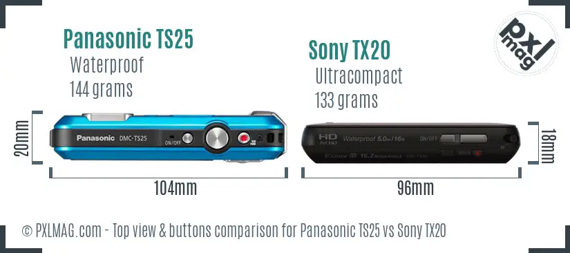 Panasonic TS25 vs Sony TX20 top view buttons comparison Panasonic TS25 vs Sony TX20 top view buttons comparison