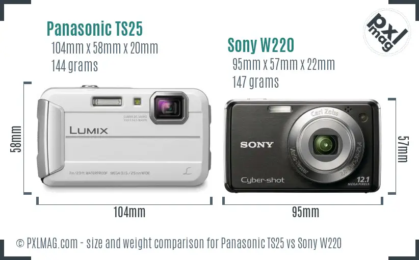 Panasonic TS25 vs Sony W220 size comparison