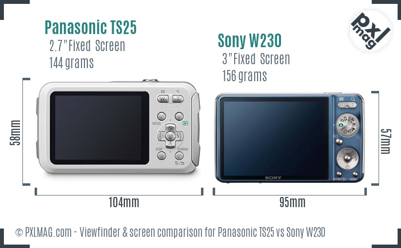 Panasonic TS25 vs Sony W230 Screen and Viewfinder comparison