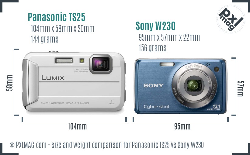 Panasonic TS25 vs Sony W230 size comparison