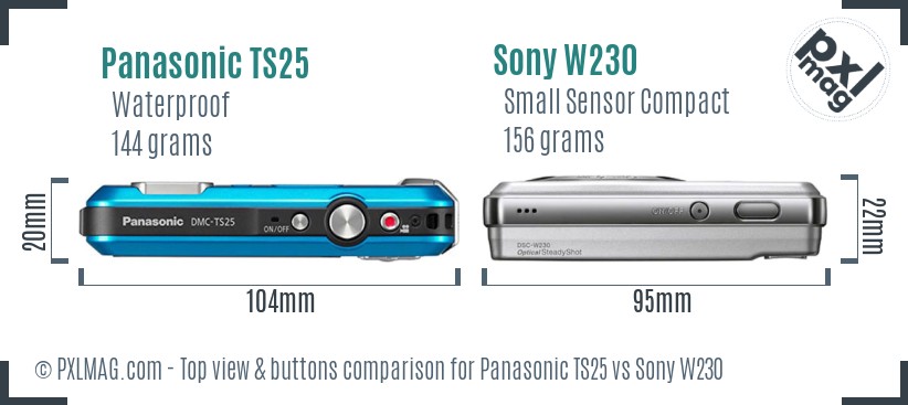 Panasonic TS25 vs Sony W230 top view buttons comparison