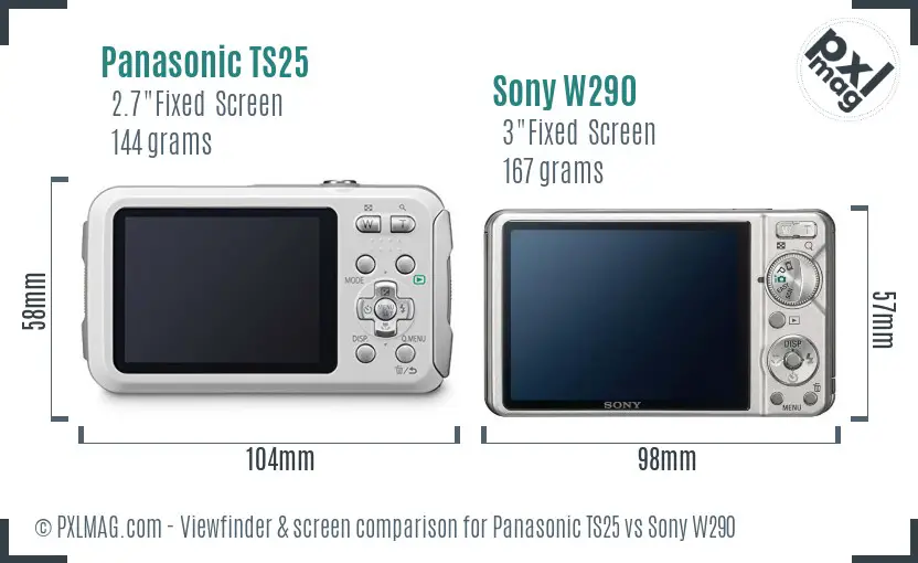 Panasonic TS25 vs Sony W290 Screen and Viewfinder comparison