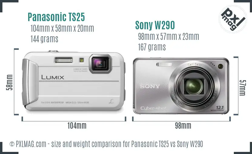 Panasonic TS25 vs Sony W290 size comparison