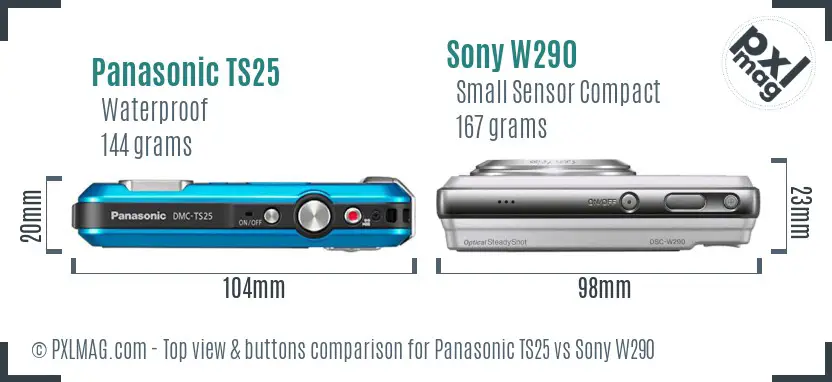 Panasonic TS25 vs Sony W290 top view buttons comparison