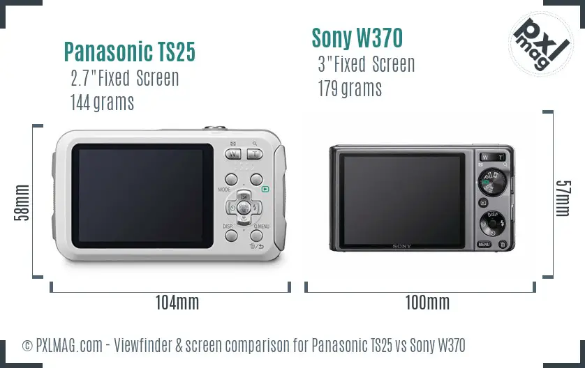 Panasonic TS25 vs Sony W370 Screen and Viewfinder comparison