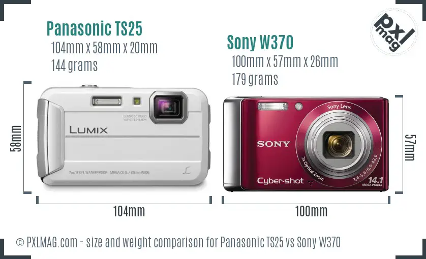 Panasonic TS25 vs Sony W370 size comparison