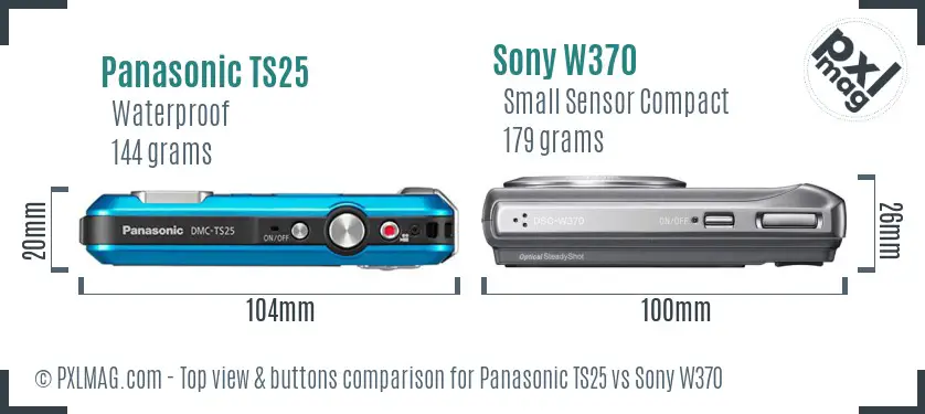 Panasonic TS25 vs Sony W370 top view buttons comparison