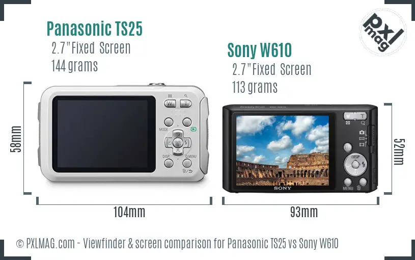 Panasonic TS25 vs Sony W610 Screen and Viewfinder comparison