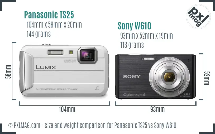 Panasonic TS25 vs Sony W610 size comparison