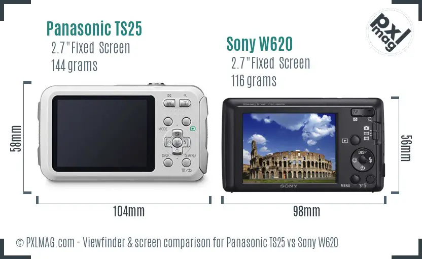 Panasonic TS25 vs Sony W620 Screen and Viewfinder comparison