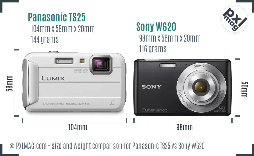 Panasonic TS25 vs Sony W620 size comparison