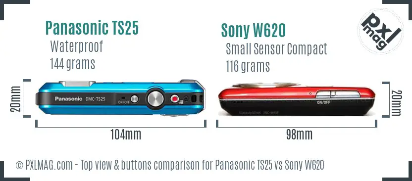 Panasonic TS25 vs Sony W620 top view buttons comparison