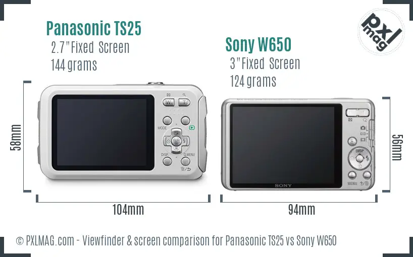 Panasonic TS25 vs Sony W650 Screen and Viewfinder comparison