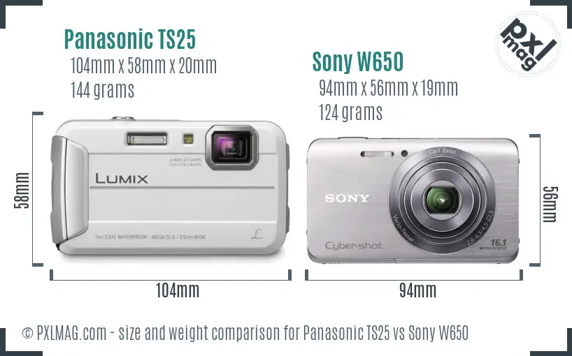 Panasonic TS25 vs Sony W650 size comparison