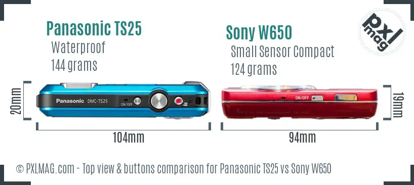 Panasonic TS25 vs Sony W650 top view buttons comparison