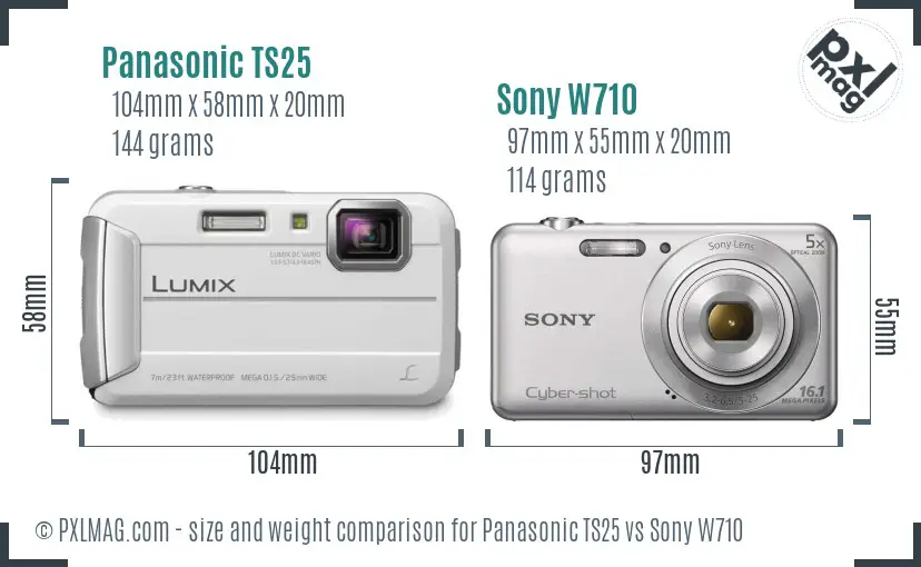 Panasonic TS25 vs Sony W710 size comparison