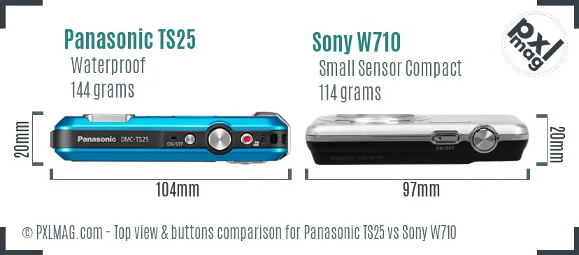 Panasonic TS25 vs Sony W710 top view buttons comparison