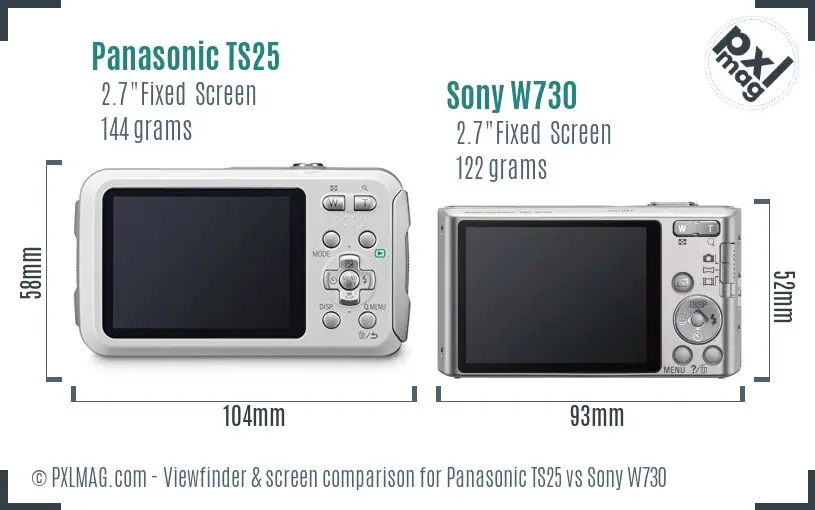 Panasonic TS25 vs Sony W730 Screen and Viewfinder comparison