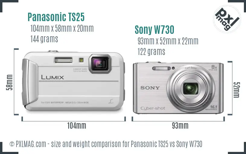 Panasonic TS25 vs Sony W730 size comparison